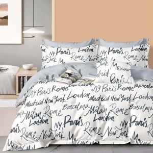 Lenjerie de pat percale cu model urban text din bumbac 100%, set de 3 piese.