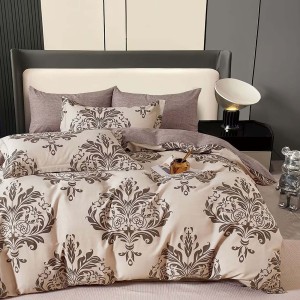 Lenjerie de pat percale cu model baroc din bumbac 100%, set de 3 piese.