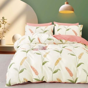 Lenjerie de pat percale cu spice de grâu din bumbac 100%, set de 3 piese.