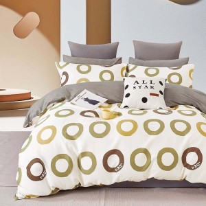 Lenjerie de pat percale cu cercuri maro și galben muștar din bumbac 100%, set de 3 piese.