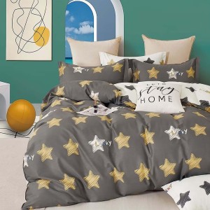 Lenjerie de pat percale cu stele galbene din bumbac 100%, set de 3 piese.