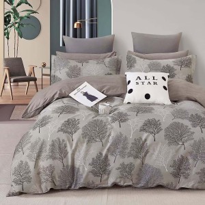 Lenjerie de pat percale copaci negri și gri pe fond gri deschis, set de 3 piese, pat de 1 persoană, bumbac 100%, fabricată în România