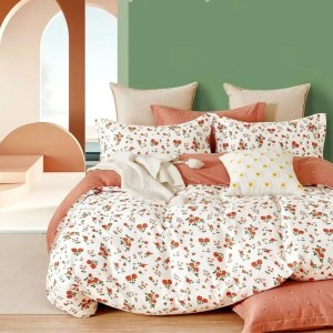Lenjerie pat percale bumbac 100%, 1 persoana, Pucioasa, Trandafiri Portocalii