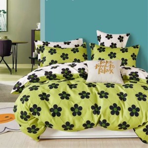 Lenjerie pat percale bumbac 100%, 1 persoana, Pucioasa, Verde-Flori