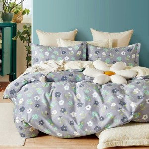 Lenjerie pat percale din bumbac 100%, 6 piese, Pucioasa, Floricele gri