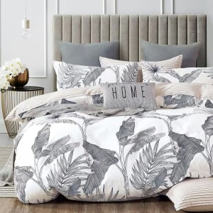 Lenjerie pat percale din bumbac 100%,6 piese,Pucioasa, Frunze Palmier