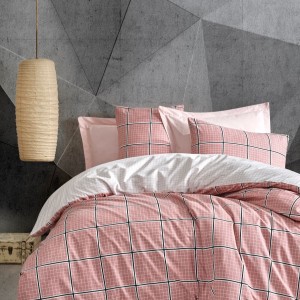 Lenjerie pat 1 persoana bumbac 100%ranforce,Cotton Box,Ronny Pink