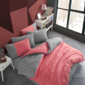 Lenjerie pat poplin percale,Hobby Home, Diamond Coral, Anthracite