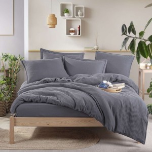 Lenjerie pat premium de lux din muselina si bumbac satinat,cearceaf pilota 200x220cm, Antracit