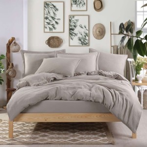 Lenjerie pat premium de lux din muselina si bumbac satinat,cearceaf pilota 200x220cm, Cappuccino