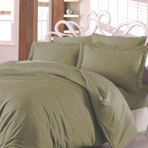 Lenjerie pat satin de lux family, 7 piese, Nazenin Home, Line Olive
