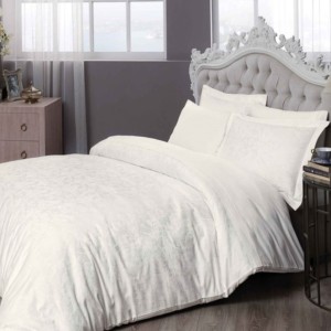Lenjerie de pat Jacquard satin de lux Daria albă, din bumbac satinat 100%, set de 6 piese