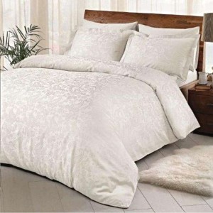 Lenjerie de pat jacquard crem cu motive paisley din bumbac satinat TAC, model Brinley, set complet