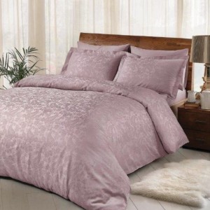 Lenjerie de pat TAC Jakar Brinley Lila, bumbac 100% satinat, design jacquard, nuanțe lila, set 6 piese.