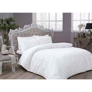 Lenjerie de pat Diana din satin alb cu design jacquard sofisticat, set Tac