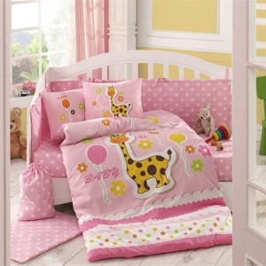 Lenjerie patut bebelusi bumbac 100% poplin, Hobby Home, Puffy Pink