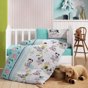 Lenjerie patut bebelusi flanel, cearceaf pilota 100x150cm, Cotton Box, Dalmatieni