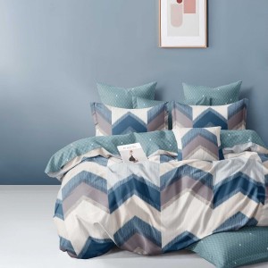 Lenjerie pat dublu model zigzag albastru gri 1+1 gratis microfibra
