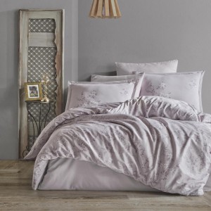 Lenjerie de pat dublu satin de lux, Silva, design floral lila