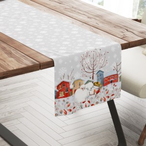 Napron Craciun bumbac 40x200cm, Sweet Home cu peisaj de iarna