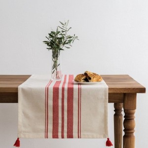 Napron masa 50x150cm Tereza rosu cu dungi si ciucuri