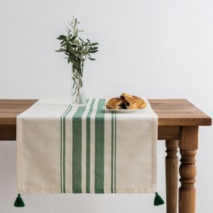 Napron masa cu aspect de in 50x150cm Tereza Verde cu dungi