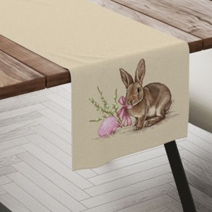 Napron Paste 40x200 cm bumbac 100%, model cu iepuraș, ou de Paște și crenguțe de salcie – Club Cotton Maddi