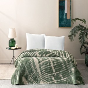 Pătură bumbac și fibră mixtă 200x220 cm, model geometric verde, marca TAC, moale și călduroasă.