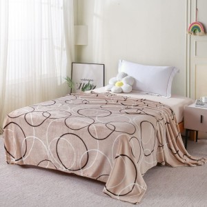 Pătură cocolino bej 200x230 cm cu cercuri subțiri albe și maro – design modern subtil