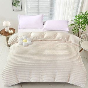 Patura cocolino Line 200x230cm crem, microfibra plusata dungi.