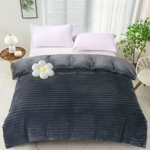 Patura cocolino Line 200x230cm gri antracit, microfibra plusata dungi.
