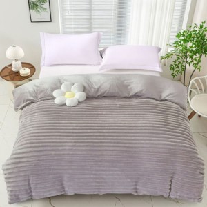 Patura cocolino Line 200x230cm gri, microfibra plusata dungi.