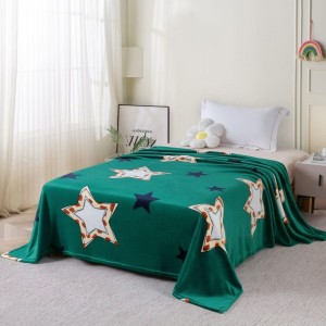 Pătură cocolino 200x230 cm verde cu stele alb-portocalii și bleumarin