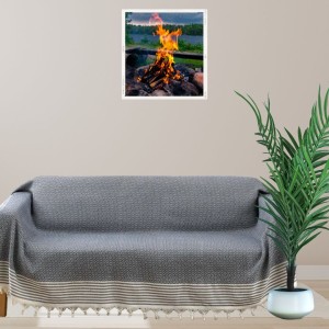 Pled cu ciucuri din bumbac 180x220cm, Alegra albastru/ alb