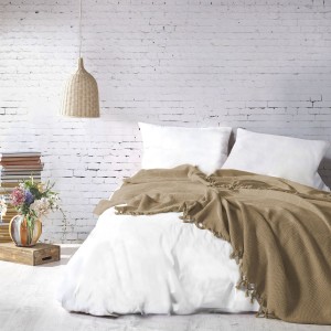 Pled cu ciucuri din bumbac 220x240cm Mona mustar