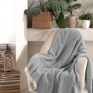 Pled subtire cu ciucuri, 170x210cm, Vizyon Grey