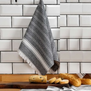 Prosop bucatarie Eliza Black v1 45x65cm, din bumbac si poliester, design modern in dungi, absorbant si rezistent