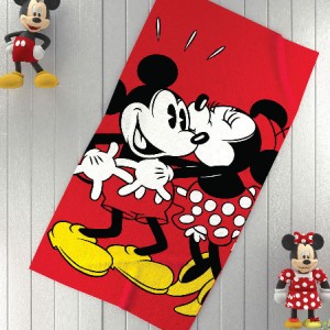 Prosop Disney Mickey și Minnie Mouse cu personaje în culori roșu, negru, alb și galben, cu desene animate detaliate.