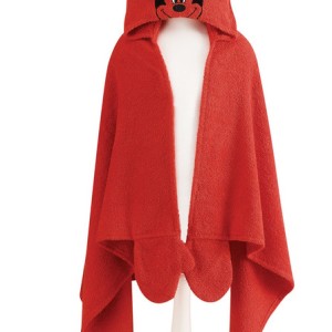 Prosop Disney pentru copii cu glugă, cu Mickey Mouse, în culoare roșie, din bumbac 100%, cu detalii negre și fața lui Mickey.