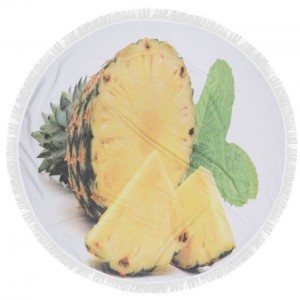 Prosop plaja rotund bumbac 100% cu franjuri, Fouta Ananas