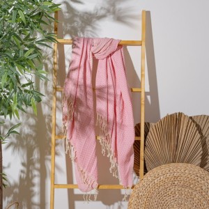 Prosop plajă XXL bumbac 100%, 100x180 cm, roz cu franjuri, ultra absorbant și compact