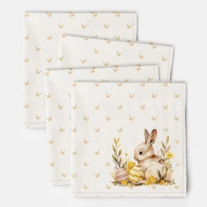 Șervet de masă din bumbac 45x45cm, set 4 bucăți, model Ginny cu iepurași și fluturi, decor elegant pentru masa de Paște
