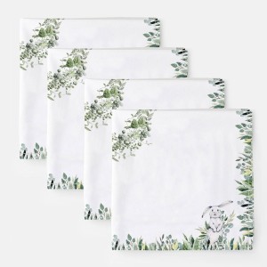 Șervet de masă din bumbac 45x45cm, set 4 bucăți, model Gizmo cu iepurași și frunziș verde, decor festiv pentru masa de Paște