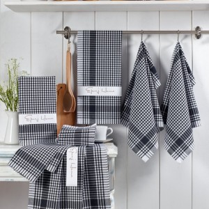 Set 10 prosoape bucatarie bumbac 100%, Potikareli alb, Negru