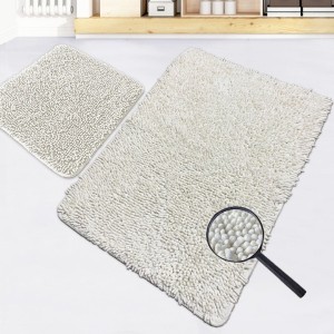 Set 2 covorase baie bumbac Victoria ecru anti-alunecare cu fir rasucit