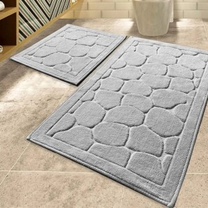 Set 2 covorase baie bumbac Tropik Home Lino gri cu model piatra embosat
