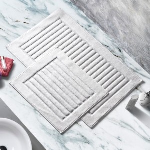 Set 2 covorase baie bumbac 100%, model cu linii, Alanur Home, Ecru