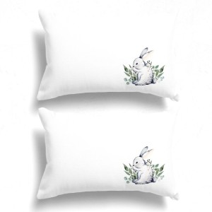 Set 2 fețe de pernă 50x70cm din bumbac, model Gizmo cu iepurași, decor pascal elegant pentru dormitor