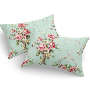 Set fete de perna 50x70 cm policoton Flori cu model floral vintage pe fundal verde menta