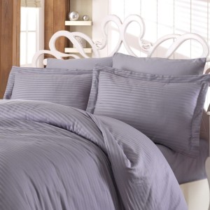 Set 2 fete perna bumbac satinat 50x70cm,Nazenin Home,Line Gri